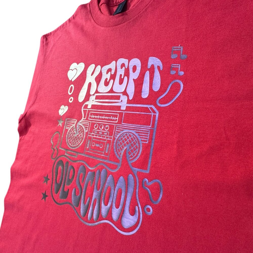 Keep It Old School Graphic T-Shirt, Red, Boombox Print,  Music Theme